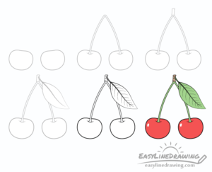 How to Draw Cherries Step by Step - EasyLineDrawing