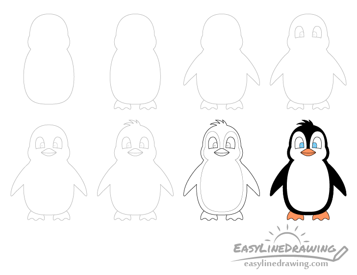 Penguin drawing step by step