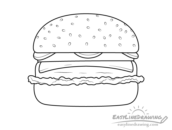 Colour burger and french fries hand drawing sketch