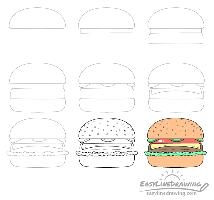 How to Draw a Burger Step by Step EasyLineDrawing