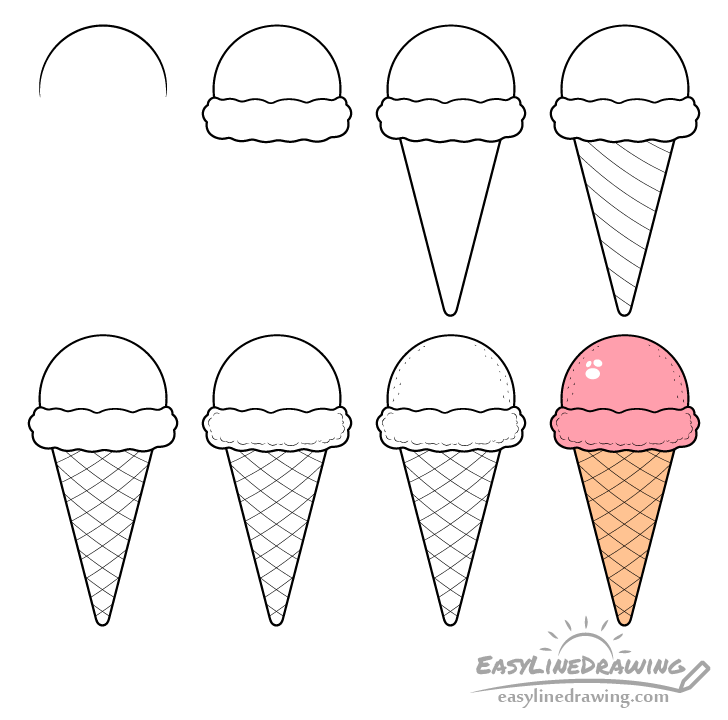 How to Draw an Ice Cream Cone Step by Step EasyLineDrawing