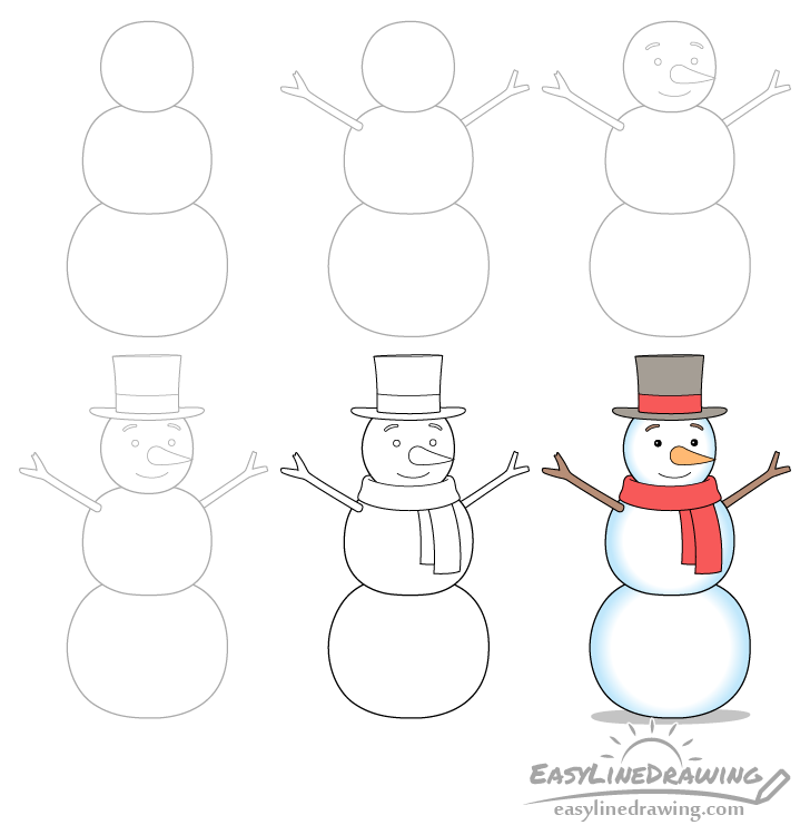 Simple Snowman Drawing Step By Step / Simple Snowman Drawing Page 3