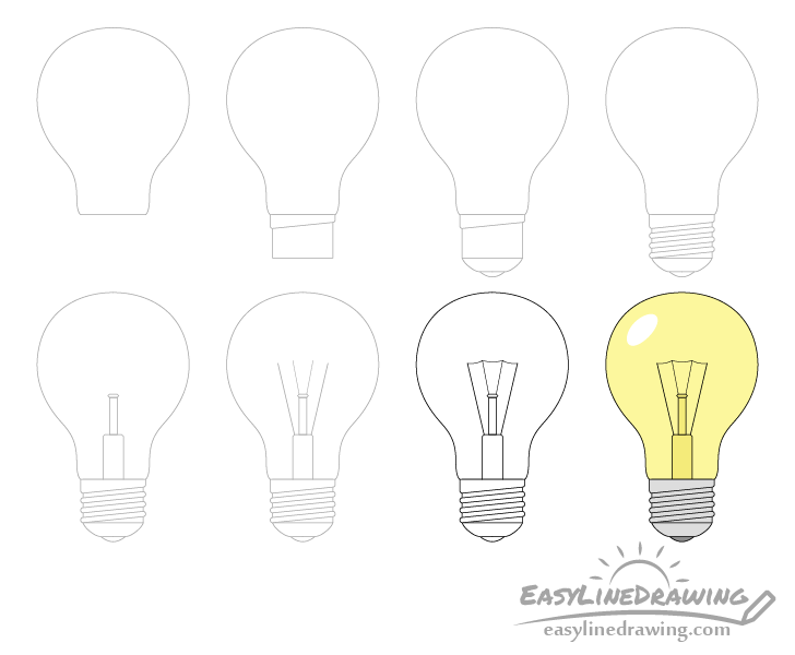 How to Draw a Light Bulb Step by Step EasyLineDrawing