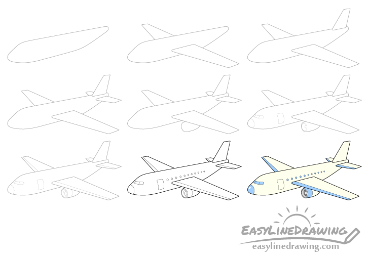 How to Draw an Airplane Step by Step - EasyLineDrawing