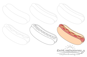 How to Draw a Hot Dog Step by Step - EasyLineDrawing