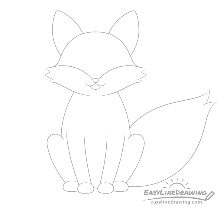 Easy, Cartoon Fox Outline Line Drawing Tutorials - Take Out Drawing
