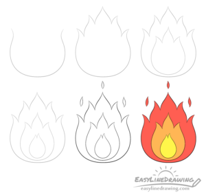 How to Draw Fire Step by Step - EasyLineDrawing