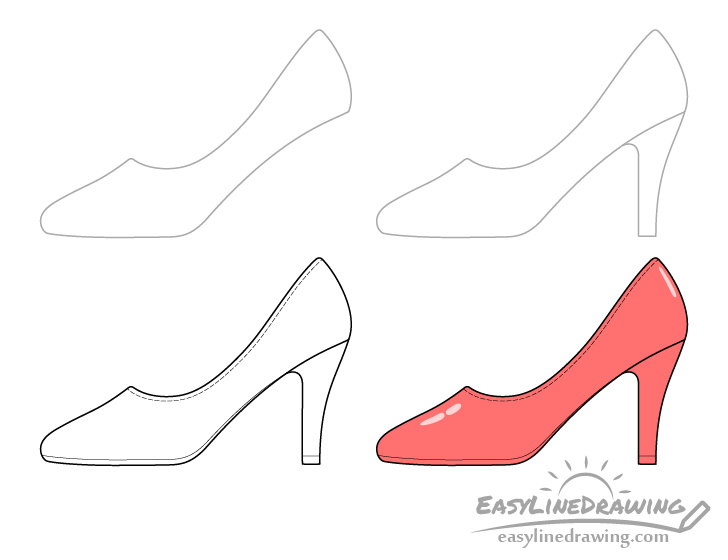 High heel shoe drawing step by step