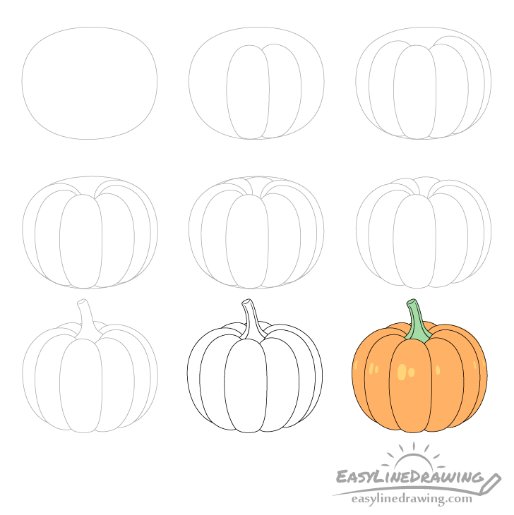 How to Draw a Pumpkin Step by Step - EasyLineDrawing