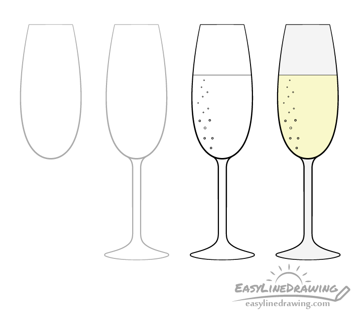 Champagne glass drawing step by step
