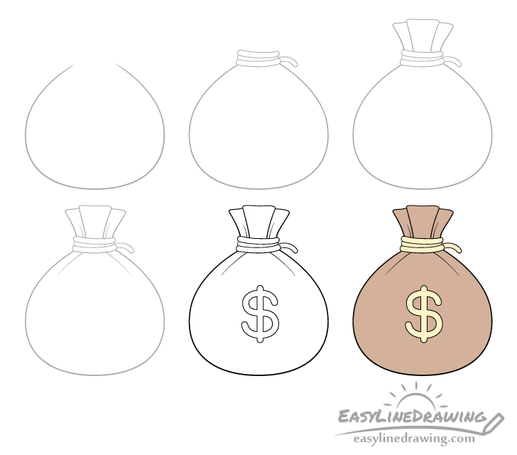 How to Draw a Sack of Money Step by Step EasyLineDrawing