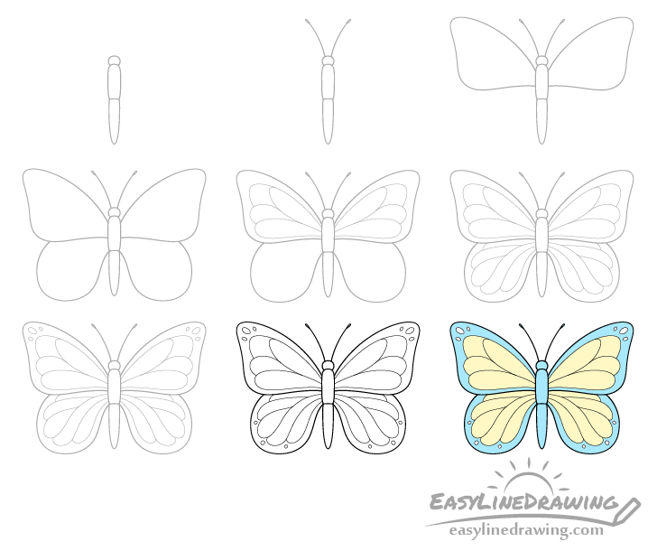 Hãy cùng xem hướng dẫn vẽ chú bướm bằng từng bước đơn giản nhưng thu hút tại hình ảnh này. Bạn sẽ có thể tìm thấy niềm đam mê mới và tạo nên những tác phẩm tuyệt vời với kỹ năng vẽ của mình.