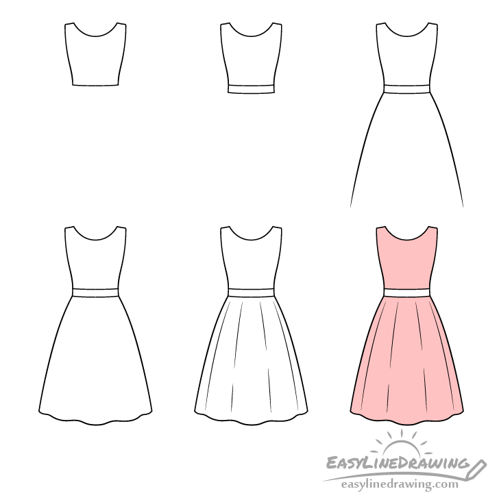 How To Draw A Dress Step By Step EasyLineDrawing