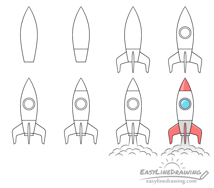 rocket drawing step by step